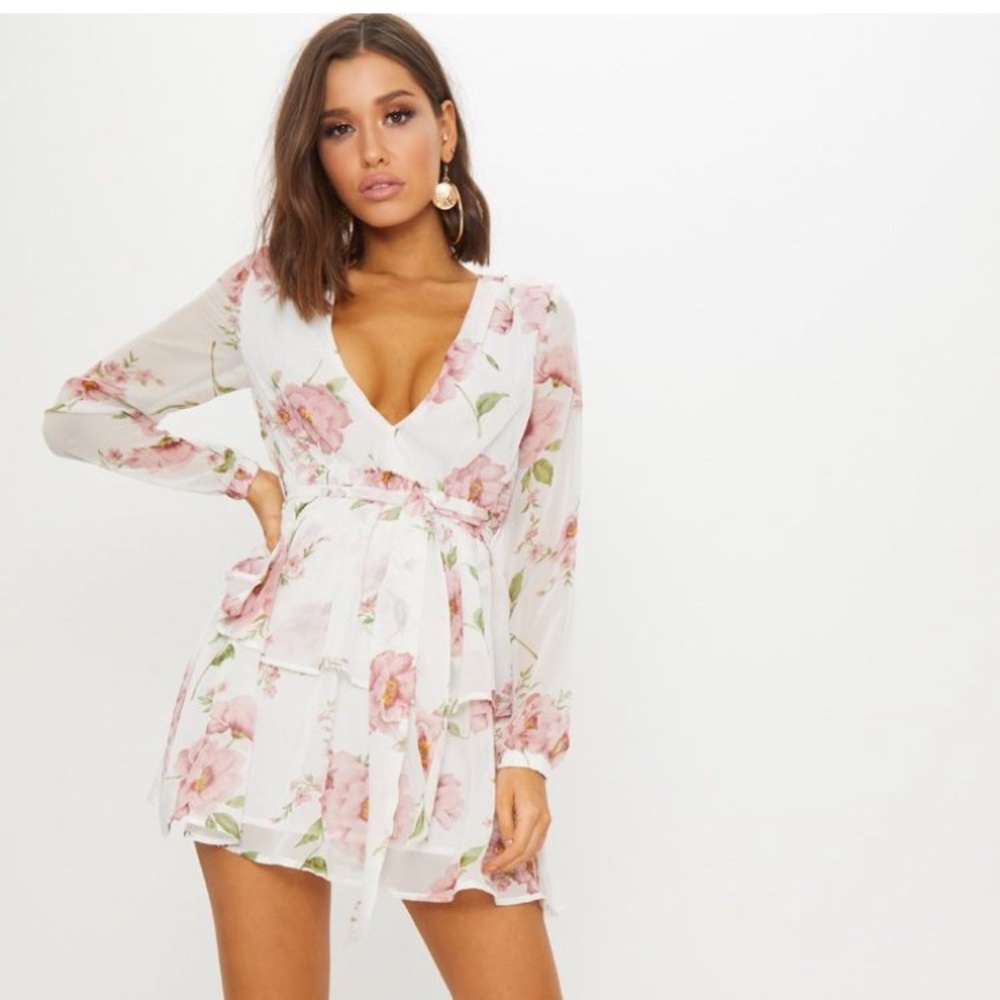 Pretty Little Thing Floral Chiffon White Dress